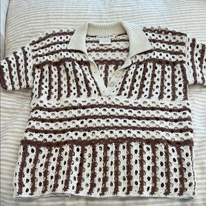 NWOT PROCHE STRIPED OPEN CROCHET POLO, COCOA, MD